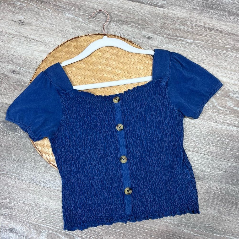 Nwt zara Blue smocked button front blouse